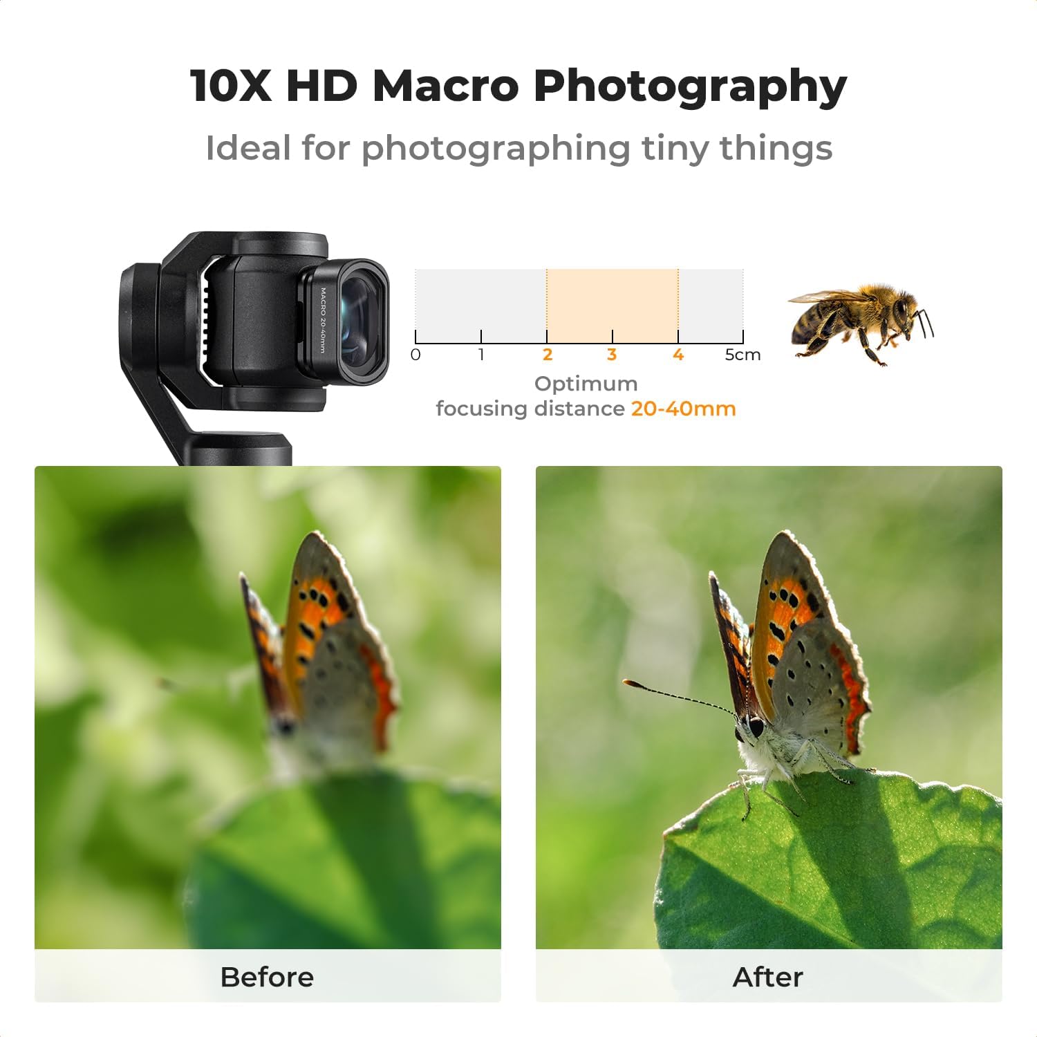 K&F Concept 10X Macro Lens Compatible with DJI Osmo Pocket 3, Close Up Filter HD Macro Photography Lens, Magnetic Attach/Multi-Coated/Optical Glass - Image 4